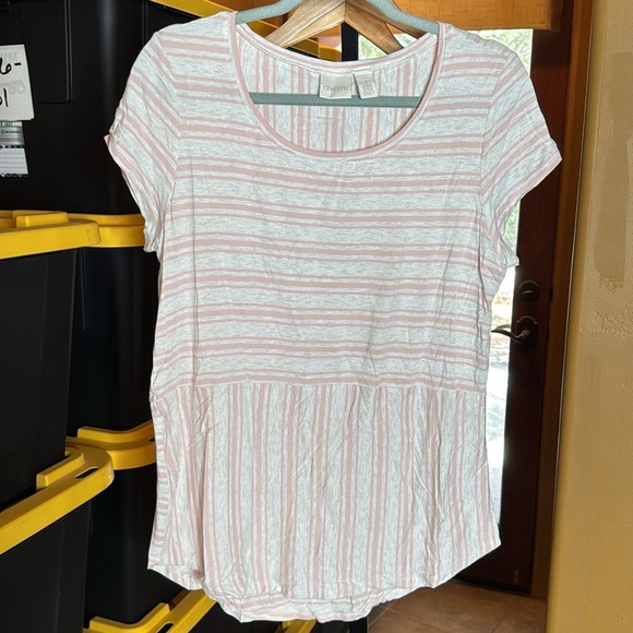 Chico's Pink and Heather Gray Stripe Jersey Knit Tunic Top Size Medium (1) - Picture 3 of 7